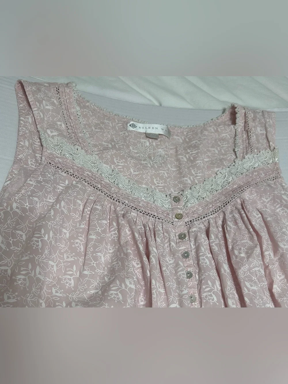 Eileen West Sleeveless Pink Floral , Lace Trim Nightgown XLarge 100% Cotton